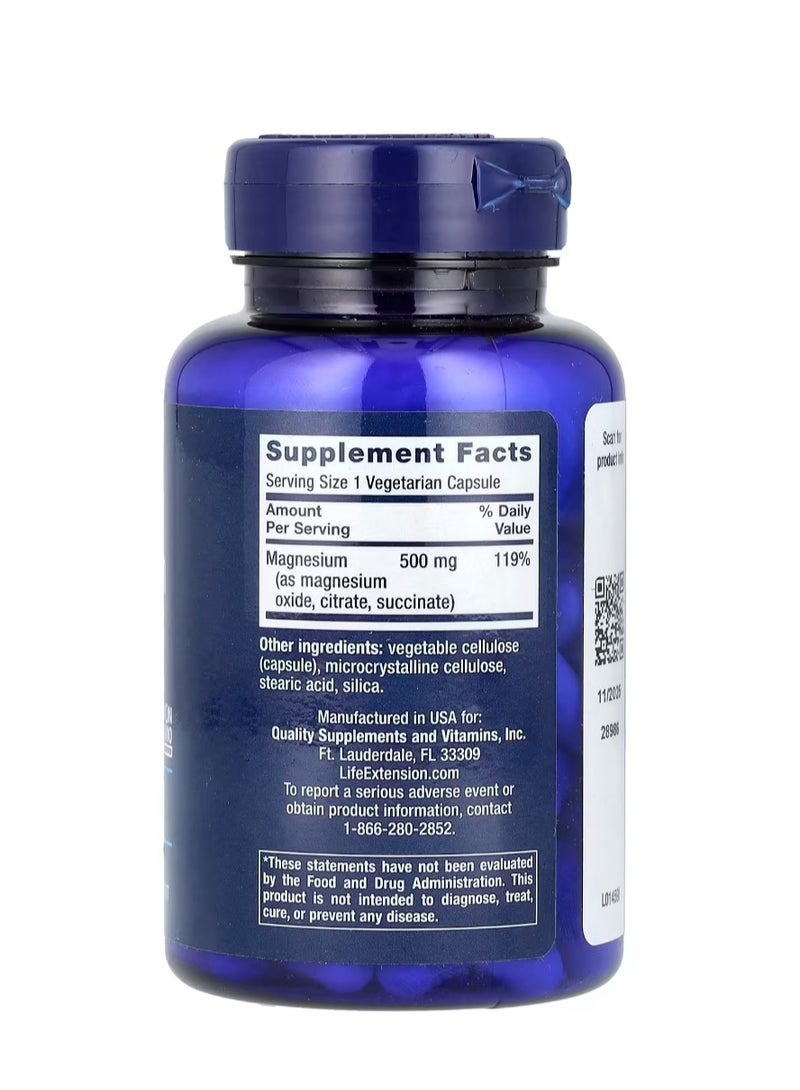 Life Extension Magnesium Caps 500 mg 100 Vegetarian Capsules  - Image 2