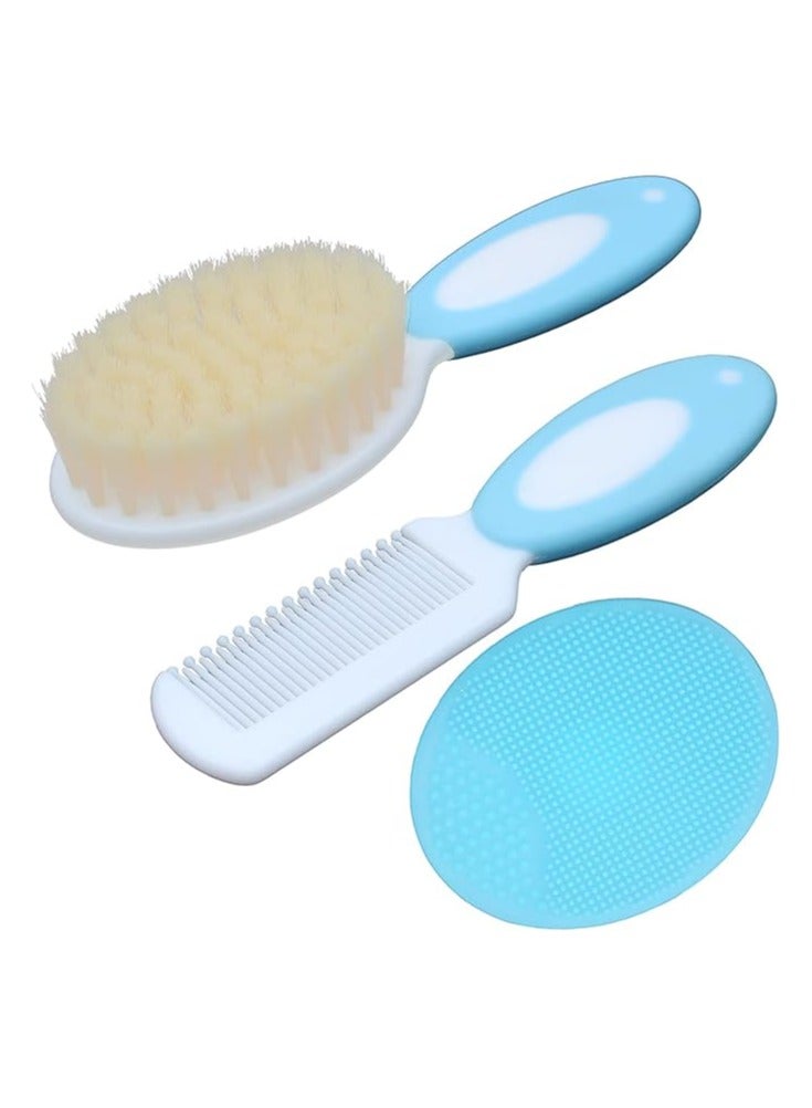 Baby Hair Brush &Silicone Baby Cradle Cap Brush Set, for Newborns & Toddlers-Natural Soft Goat Bristles-Ideal for Cradle Cap-Perfect Baby Registry Gift (Blue) - Image 1