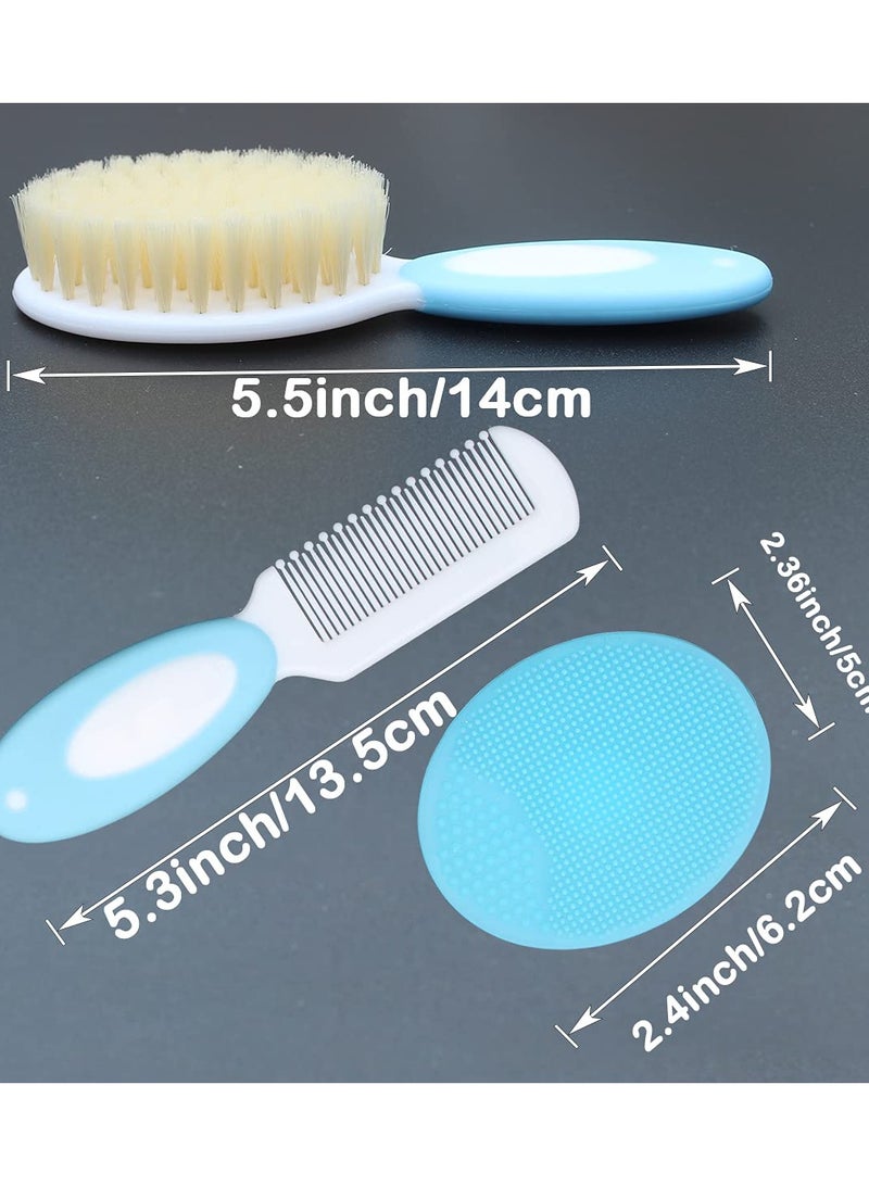 Baby Hair Brush &Silicone Baby Cradle Cap Brush Set, for Newborns & Toddlers-Natural Soft Goat Bristles-Ideal for Cradle Cap-Perfect Baby Registry Gift (Blue) - Image 2