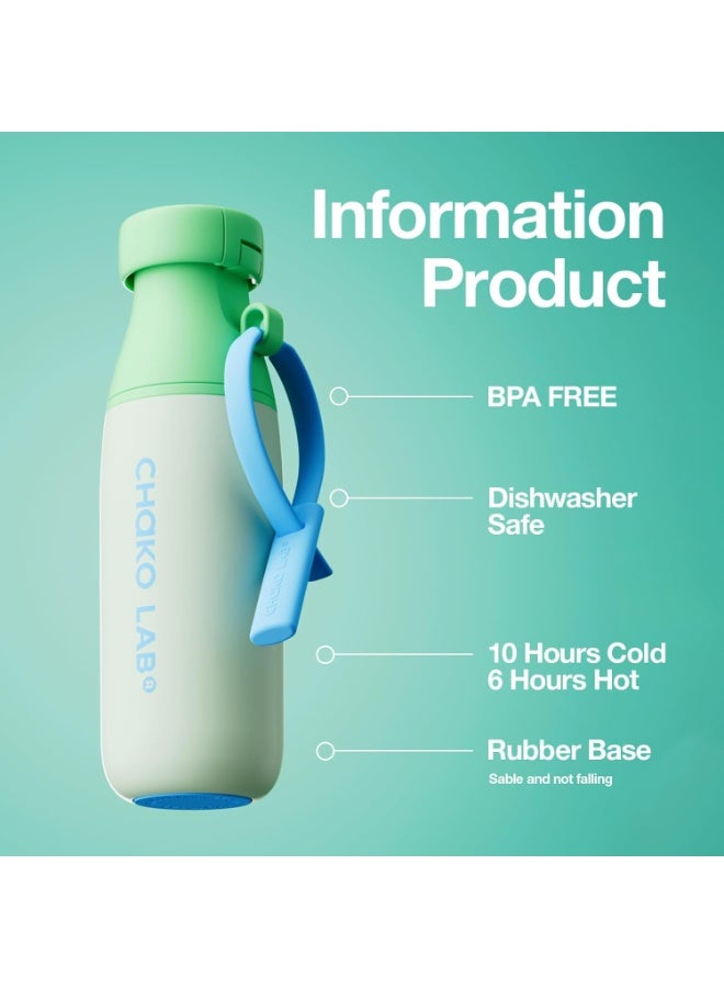 CHAKO LAB Insulated Stainless Steel Water Bottle with Strap | BPA-Free Leak Proof | 17oz Bottle with Spout Lid & Straw - Image 3
