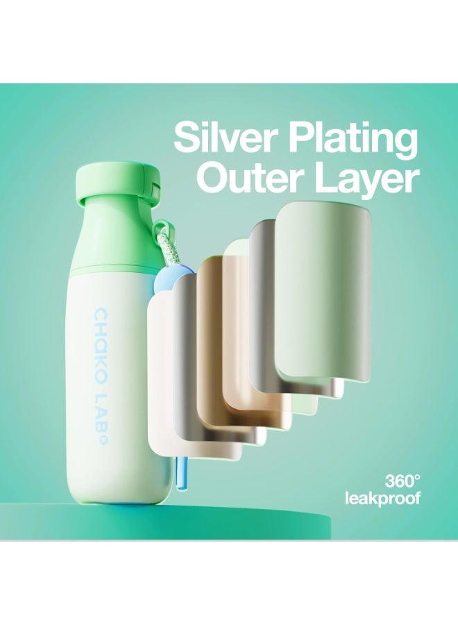 CHAKO LAB Insulated Stainless Steel Water Bottle with Strap | BPA-Free Leak Proof | 17oz Bottle with Spout Lid & Straw - Image 5