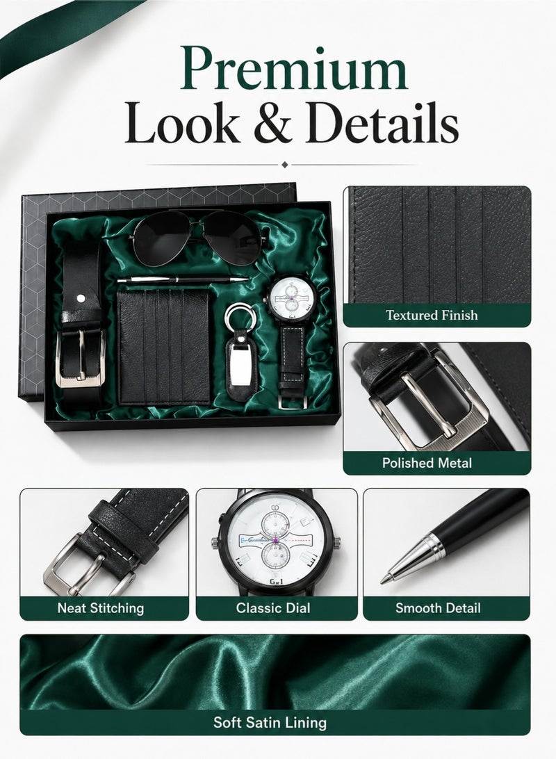 Men's Belt and Wallet Gift Set, Classic Leather Wallet Set, Beautifully Packaged Fashion Business Mens Watches with Men's Sunglasses, Watch Set for Men Birthday Gifts Father's Day Gift Mens Accessories Sets - Image 4