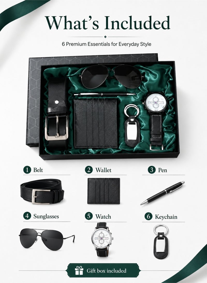 Men's Belt and Wallet Gift Set, Classic Leather Wallet Set, Beautifully Packaged Fashion Business Mens Watches with Men's Sunglasses, Watch Set for Men Birthday Gifts Father's Day Gift Mens Accessories Sets - Image 2