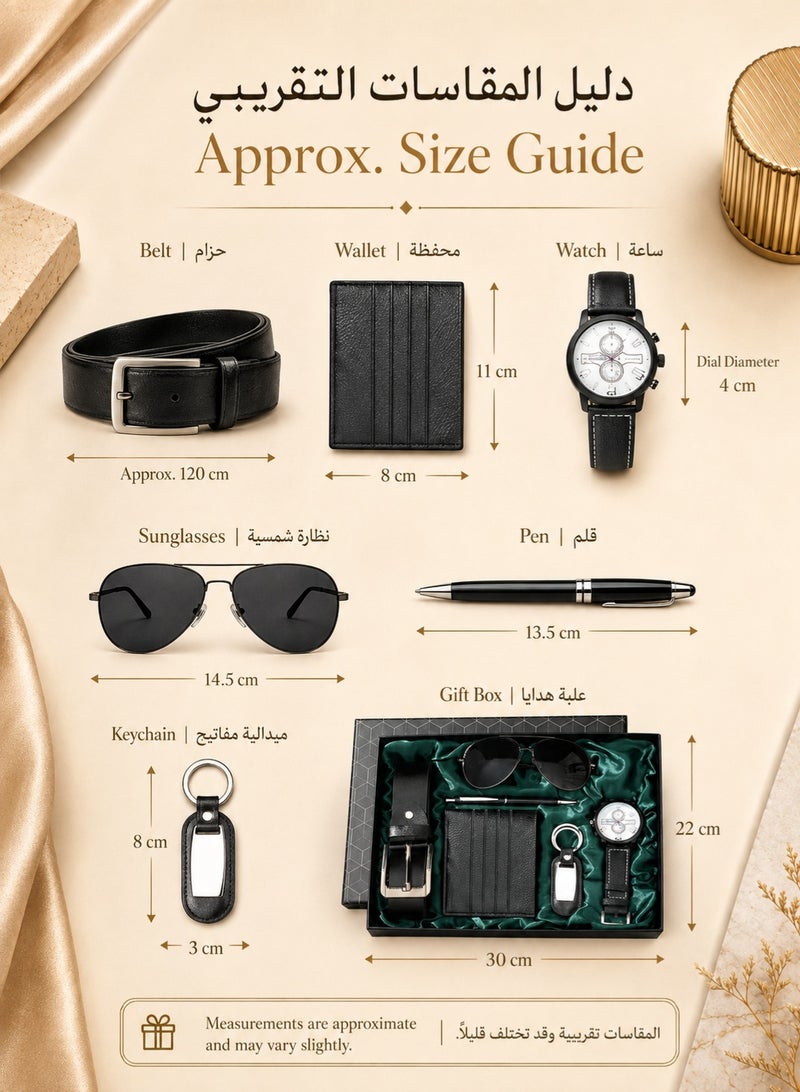6-Piece Men's Gift Set with Watch, Wallet, Belt, Sunglasses, Pen & Keychain, Elegant Gift Box for Eid, Birthday, Father's Day & Anniversary - Image 4