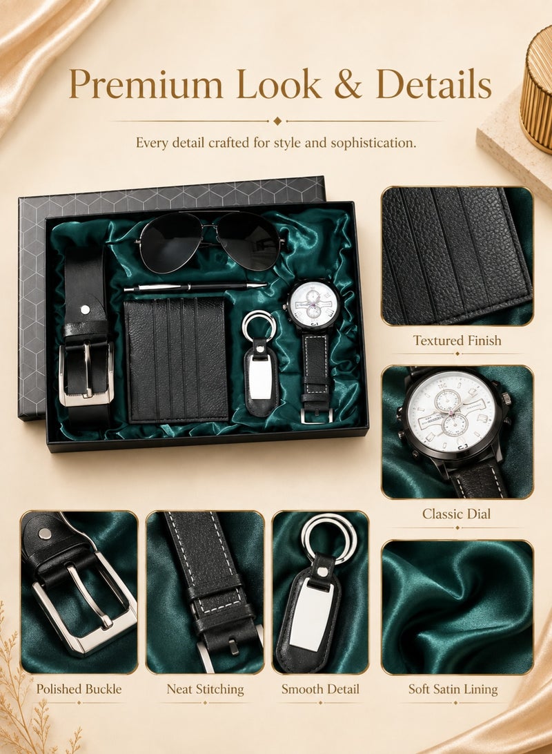6-Piece Men's Gift Set with Watch, Wallet, Belt, Sunglasses, Pen & Keychain, Elegant Gift Box for Eid, Birthday, Father's Day & Anniversary - Image 3