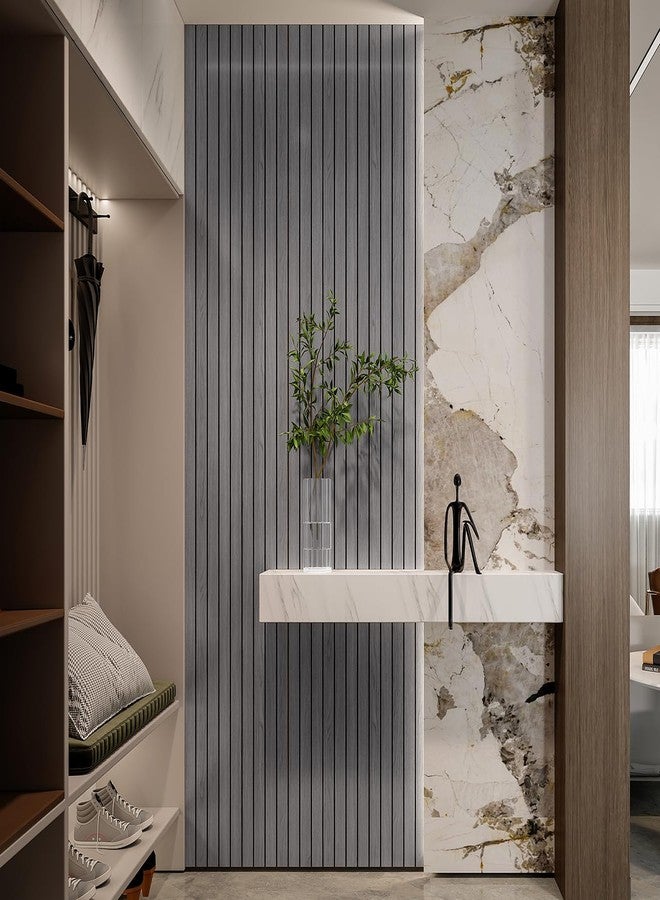 YLL YLL PVC Slat Wall Panel Peel and Stick 236"x 15.7" Faux Grey Wood Grain Slat Panel Self-Adhesive Wallpaper Soundproof 3D Wall Panels - Image 2