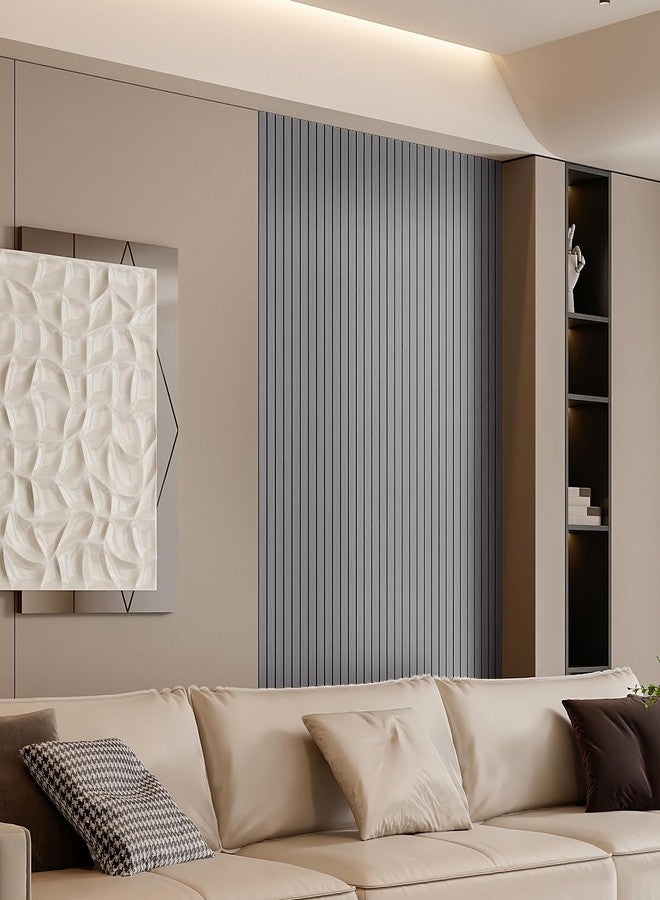 YLL YLL PVC Slat Wall Panel Peel and Stick 236"x 15.7" Faux Grey Wood Grain Slat Panel Self-Adhesive Wallpaper Soundproof 3D Wall Panels - Image 3