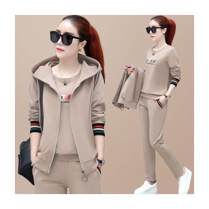 Spring and Autumn vest three-piece womens 2023 new Korean style fashionable long-sleeved sweater plus size casual sportswear suit Black