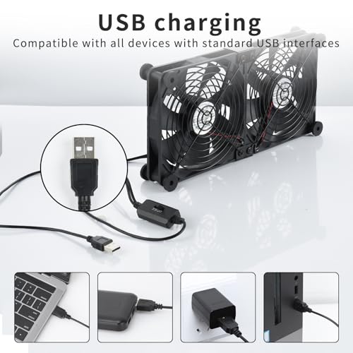 ELUTENG Dual AC USB Computer Fan 140mm USB Fans for Cooling 3 Speed Control 12V Computer Fan with AC Plug for Laptop Receiver DVR PlayStation Xbox Desk Computer Cabinet Cooling - Image 2