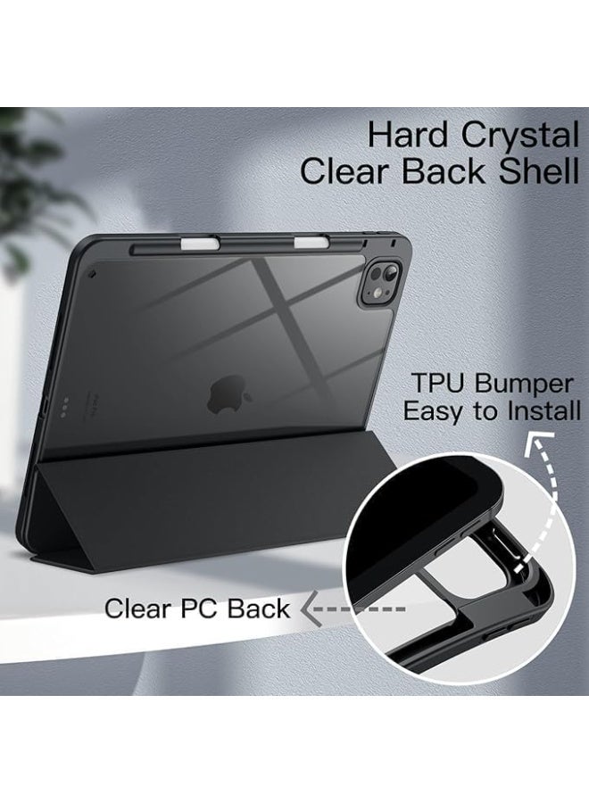 Cover Case for iPad Pro 11-Inch M5/M4 2025/2024 (6th/5th Generation) with Pencil Holder, Clear Transparent Back Shell Slim Stand Shockproof Tablet Cover, Auto Wake/Sleep (Black) - Image 3