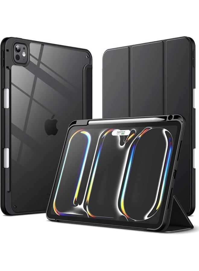 Cover Case for iPad Pro 11-Inch M5/M4 2025/2024 (6th/5th Generation) with Pencil Holder, Clear Transparent Back Shell Slim Stand Shockproof Tablet Cover, Auto Wake/Sleep (Black) - Image 1
