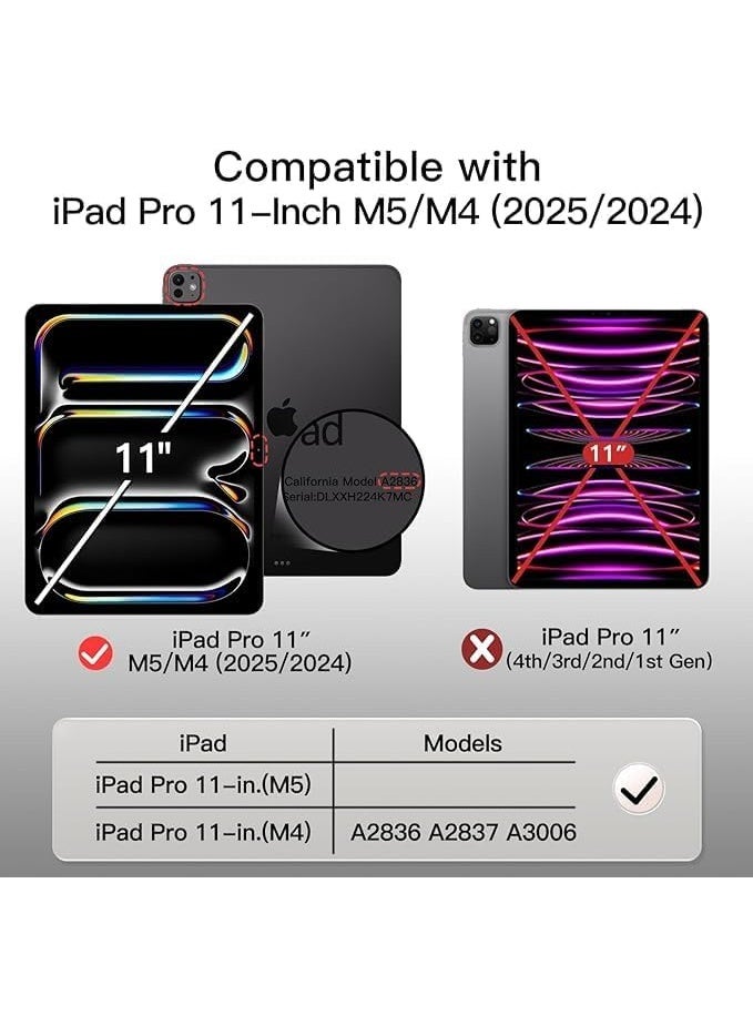 Cover Case for iPad Pro 11-Inch M5/M4 2025/2024 (6th/5th Generation) with Pencil Holder, Clear Transparent Back Shell Slim Stand Shockproof Tablet Cover, Auto Wake/Sleep (Black) - Image 2