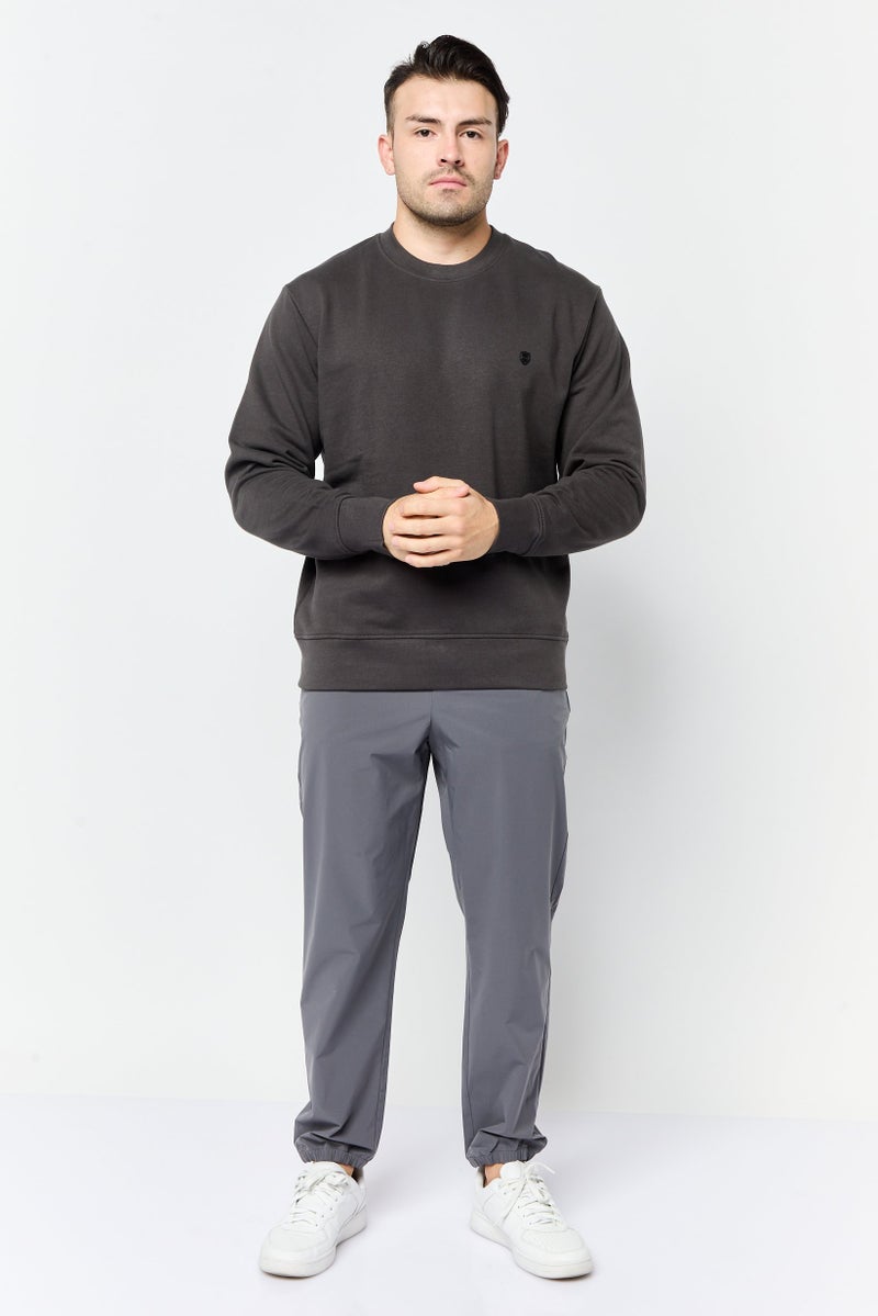 833 POLICE Men Crew Neck Brand Logo Long Sleeves Sweatshirt, Dusty Grey - Image 2