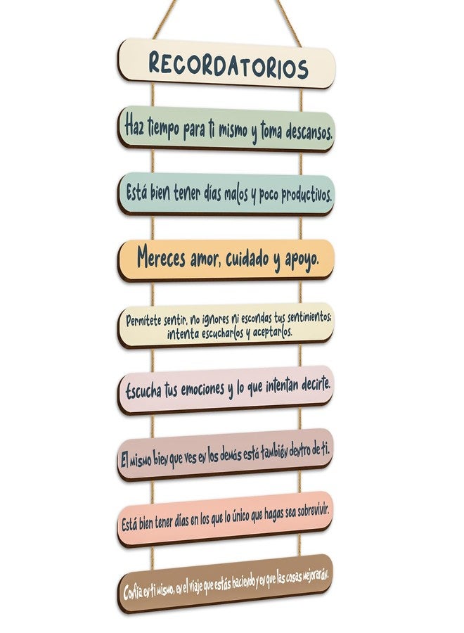 Yookeer Mental Health Reminders Wall Decors Wooden Hanging Art Counseling Room Decor Positive Psychology Affirmations Feelings Pediments for Home Counseling Office (Bright Color,Spanish Style) - Image 1