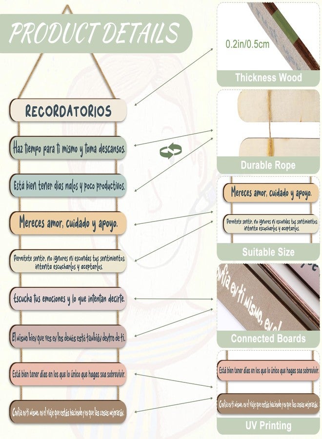 Yookeer Mental Health Reminders Wall Decors Wooden Hanging Art Counseling Room Decor Positive Psychology Affirmations Feelings Pediments for Home Counseling Office (Bright Color,Spanish Style) - Image 3