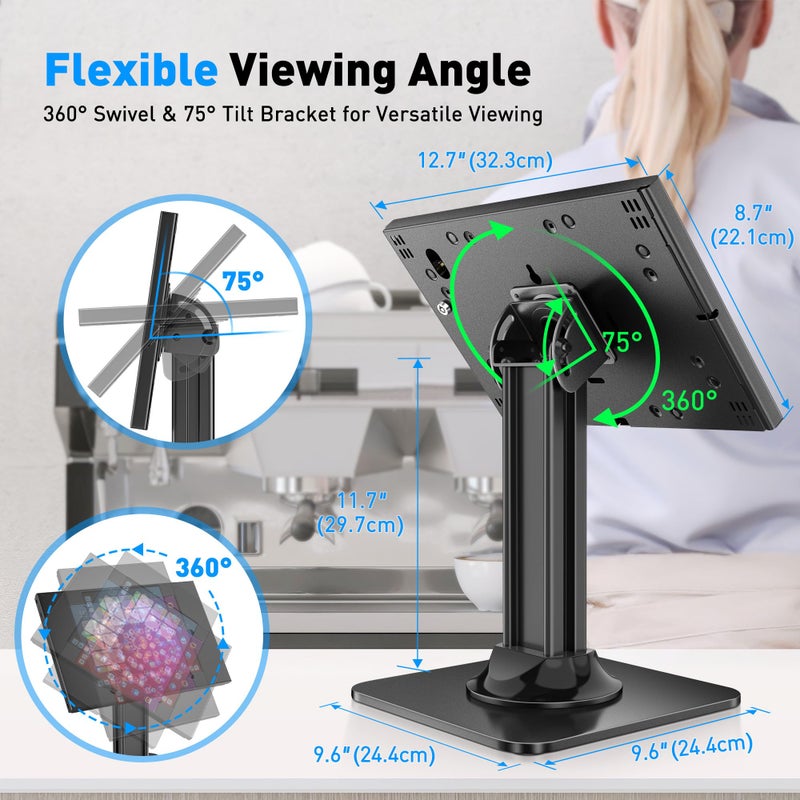 AboveTEK Anti-Theft iPad Kiosk Stand â€“ POS iPad Security Stand & Locking Tablet Holder â€“ Heavy Duty Base, 360Â° Swivel, 75Â° Tilt Bracket â€“ Perfect for Retail Business (Black) - Image 4