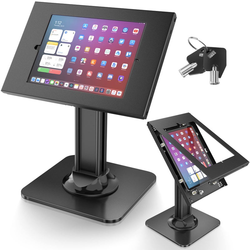 AboveTEK Anti-Theft iPad Kiosk Stand â€“ POS iPad Security Stand & Locking Tablet Holder â€“ Heavy Duty Base, 360Â° Swivel, 75Â° Tilt Bracket â€“ Perfect for Retail Business (Black) - Image 1