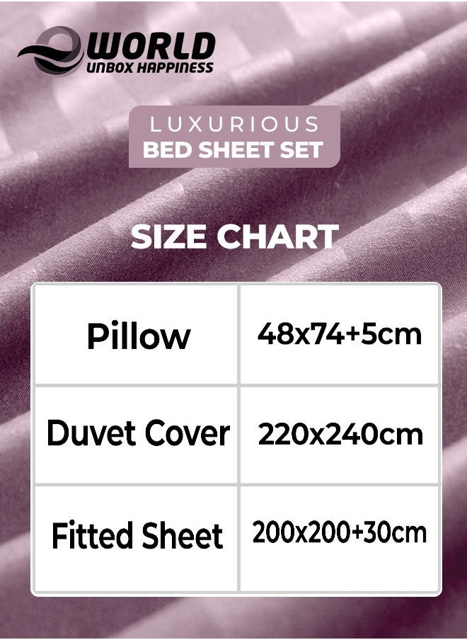 Eworld 4-Piece Luxury King Size Pink Striped Bedding Set Includes 1 Duvet Cover (220x240cm), 1 Fitted Bed Sheet (200x200+30cm), and 2 Pillow Cases (48x74+5cm) for Ultimate Hotel-Inspired Sophistication  - Image 2