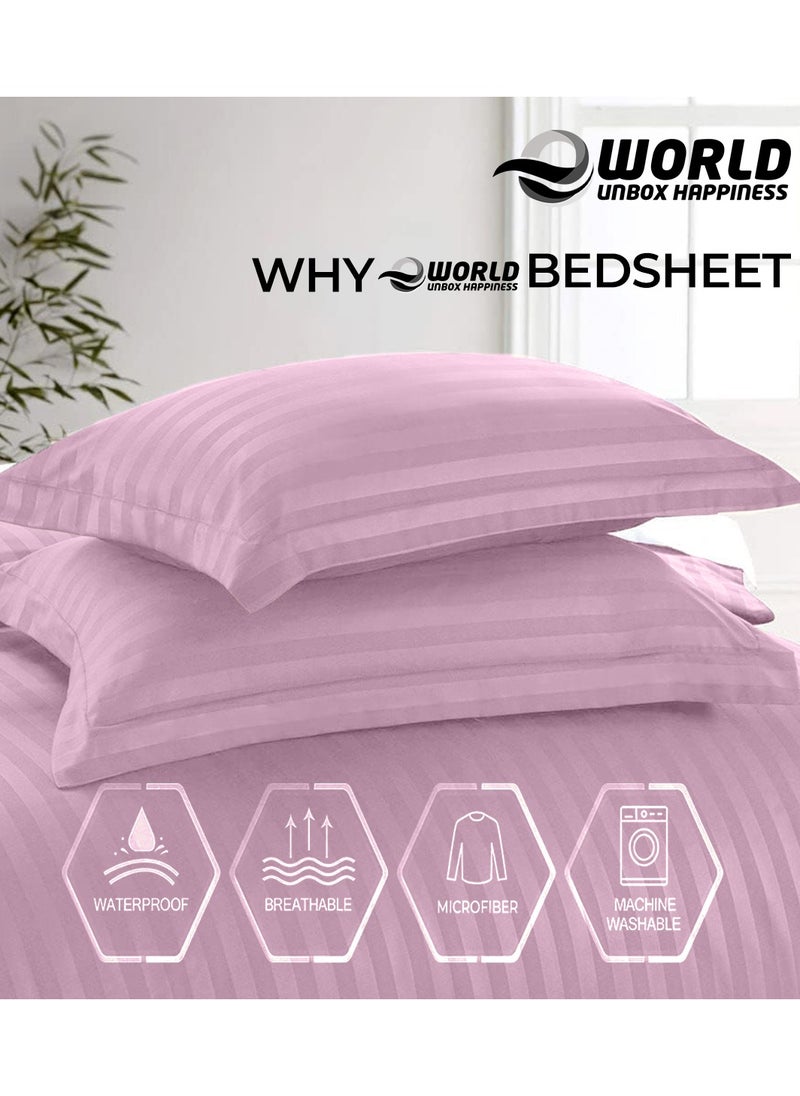 Eworld 4-Piece Luxury King Size Pink Striped Bedding Set Includes 1 Duvet Cover (220x240cm), 1 Fitted Bed Sheet (200x200+30cm), and 2 Pillow Cases (48x74+5cm) for Ultimate Hotel-Inspired Sophistication  - Image 3