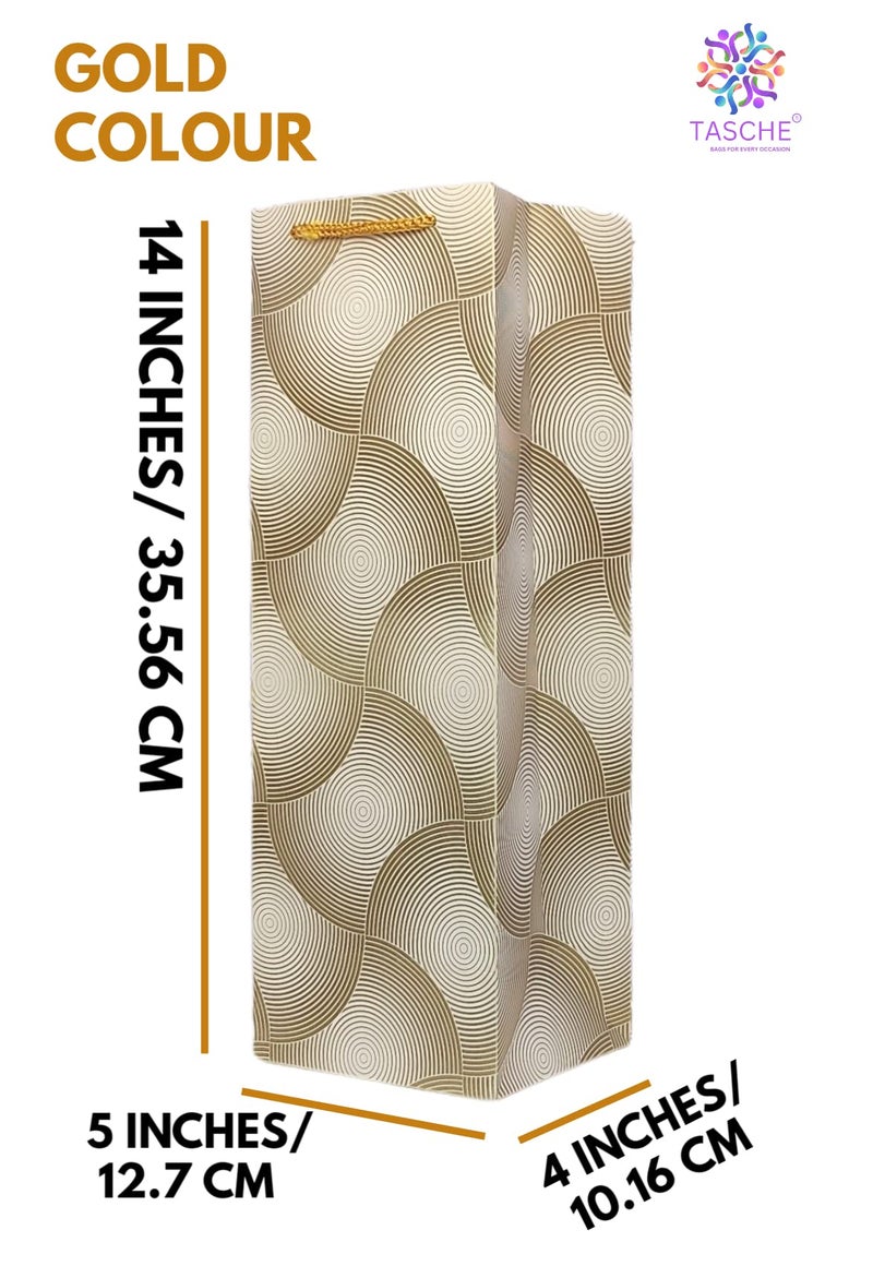 TASCHE Seamless Golden Design Bottle Bag Medium Printed Gift Paper Bags | Gift Bags for Wedding, Return gifts, and Birthday presents (Gold Colour Printing) (14 * 5 * 4 Inches) (Pack of 30) - Image 4