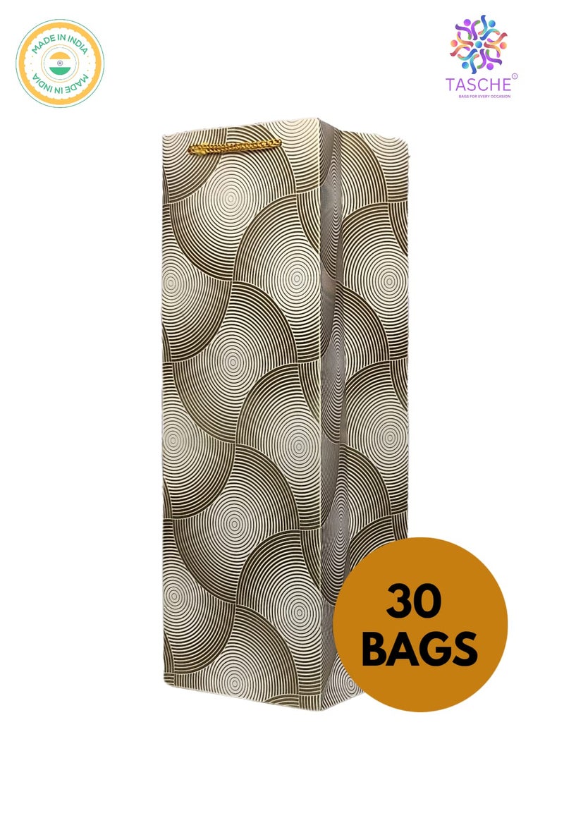 TASCHE Seamless Golden Design Bottle Bag Medium Printed Gift Paper Bags | Gift Bags for Wedding, Return gifts, and Birthday presents (Gold Colour Printing) (14 * 5 * 4 Inches) (Pack of 30) - Image 3