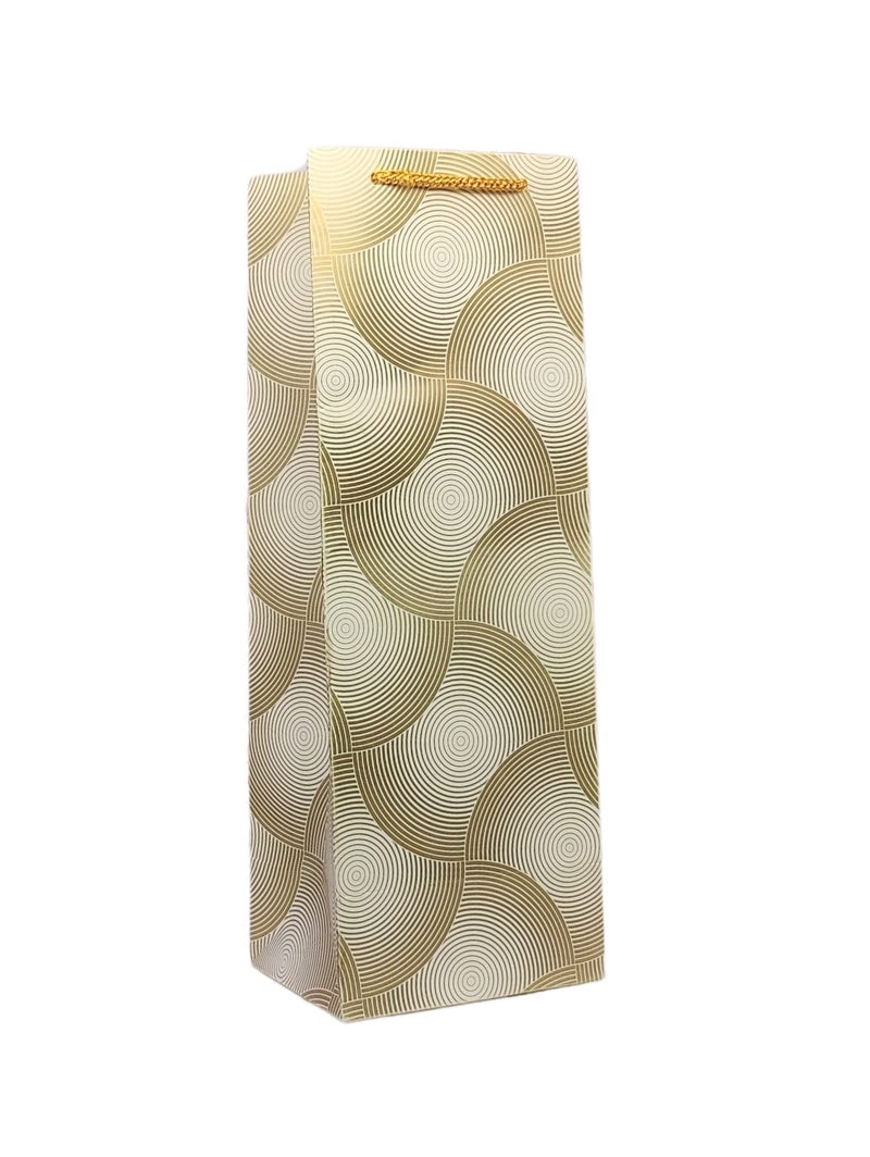 TASCHE Seamless Golden Design Bottle Bag Medium Printed Gift Paper Bags | Gift Bags for Wedding, Return gifts, and Birthday presents (Gold Colour Printing) (14 * 5 * 4 Inches) (Pack of 30) - Image 1