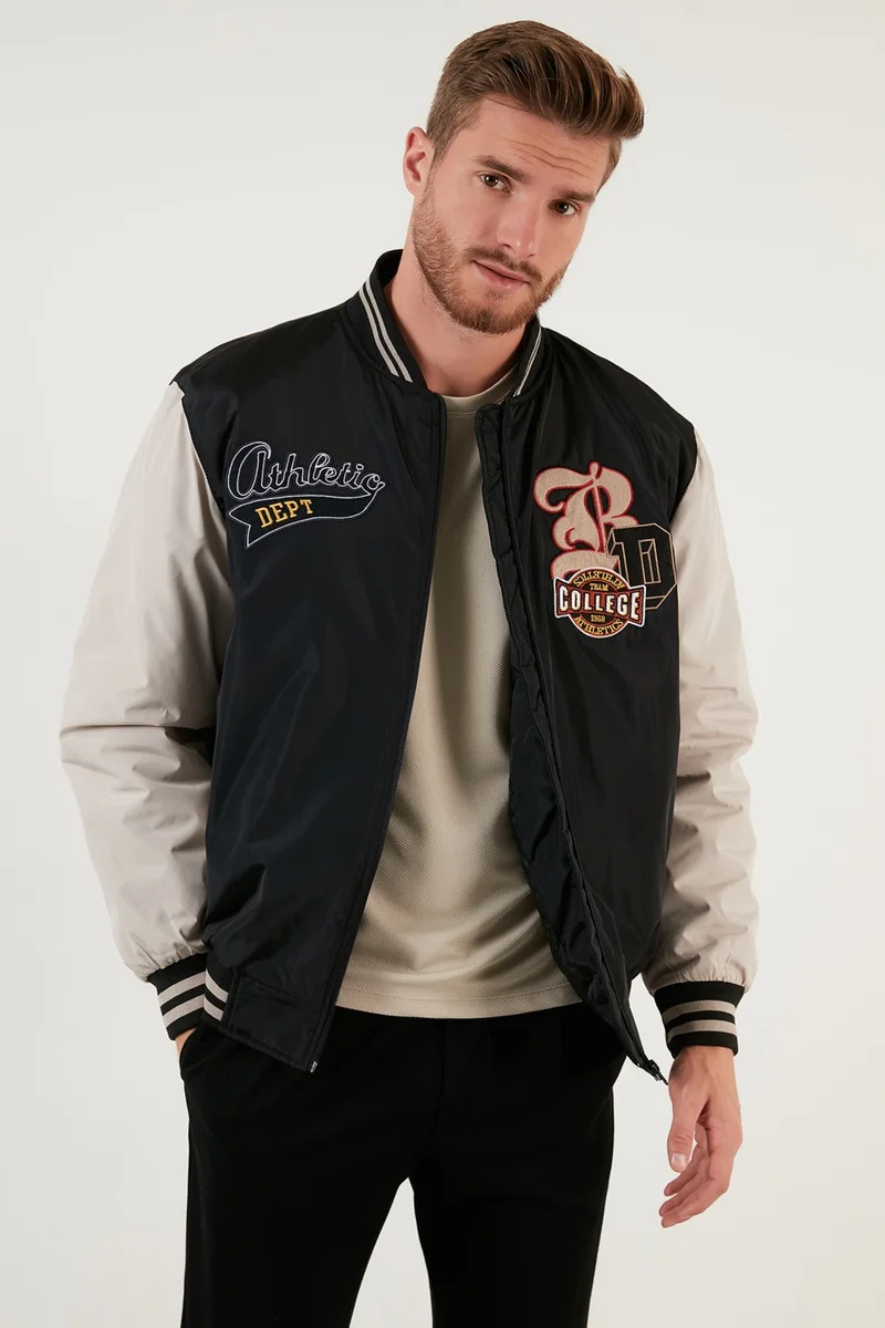 بوراتي Regular Fit College Collar Bomber Coat Men's Coat 5715984