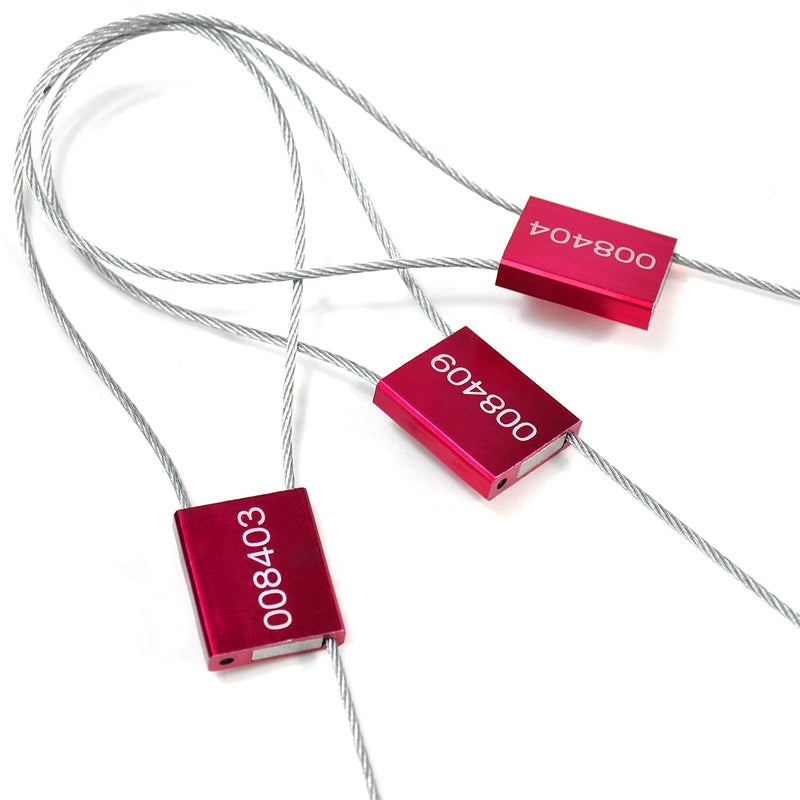 50 pcs Numbered Security Cable Seals Tamper Resistant Shipping Label Steel Metal Tags-Ties Pull Tight Truck Door Lock Disposable Self-Locking Security Strap (Red)