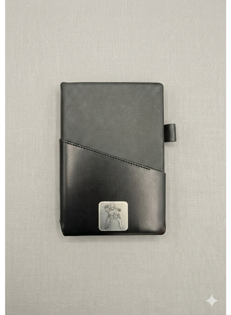 Luxury Black Leather Notebook with Superhero-Inspired Metal Logo – Elegant Journal for Work & Study - Image 5