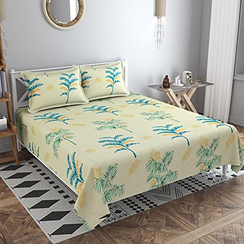 KONVIO 220TC Printed Design Size Double Bed Sheet with 2 Pillow Covers, 88 x 96 Inch (Double Bed, Sea Green Olive) - Image 1