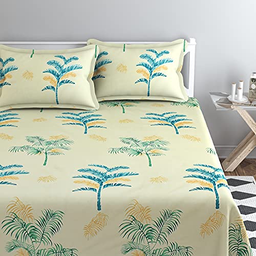 KONVIO 220TC Printed Design Size Double Bed Sheet with 2 Pillow Covers, 88 x 96 Inch (Double Bed, Sea Green Olive) - Image 2
