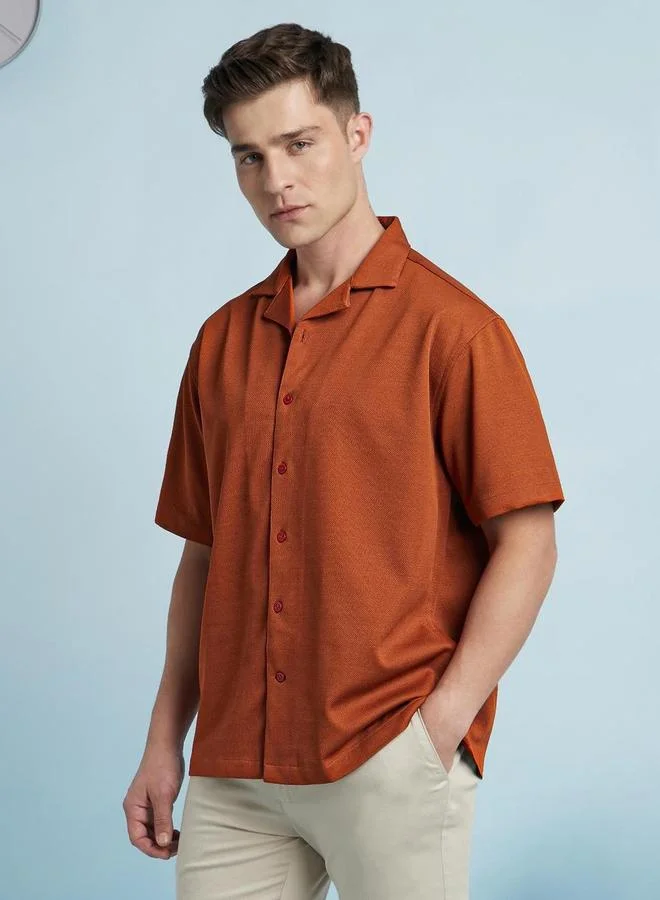 Dennis Lingo Men Textured Cuban Collar Relaxed Fit Shirt