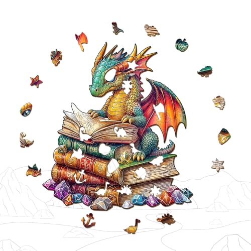 SECOGM Wooden Puzzles for Adults Reading Dragon Wood Puzzles Adult Unique Animal Shape Wooden Jigsaw Puzzles for Adults Birthday Gifts for Puzzle Lovers Family 85 85in 100 Pieces - Image 5