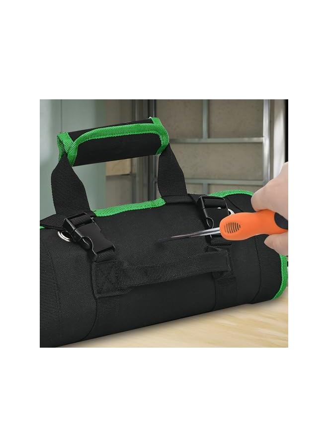 PROMASS Tool Bag Roll Portable Strap Type Waterproof Hard Bottom Tool Organizer Multifunctional Large-Capacity Electrician Woodworking Tool Handbag for Storing Hand Tools Power Tools and Accessories(Green)  - Image 5