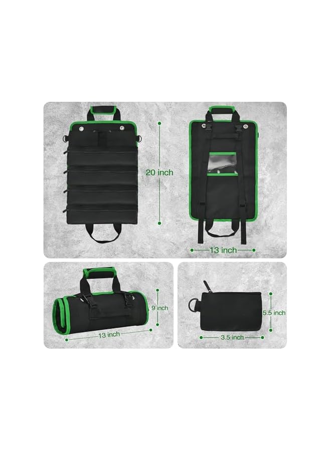 PROMASS Tool Bag Roll Portable Strap Type Waterproof Hard Bottom Tool Organizer Multifunctional Large-Capacity Electrician Woodworking Tool Handbag for Storing Hand Tools Power Tools and Accessories(Green)  - Image 2