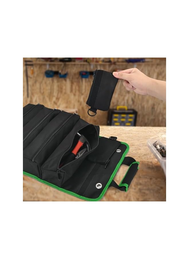 PROMASS Tool Bag Roll Portable Strap Type Waterproof Hard Bottom Tool Organizer Multifunctional Large-Capacity Electrician Woodworking Tool Handbag for Storing Hand Tools Power Tools and Accessories(Green)  - Image 4