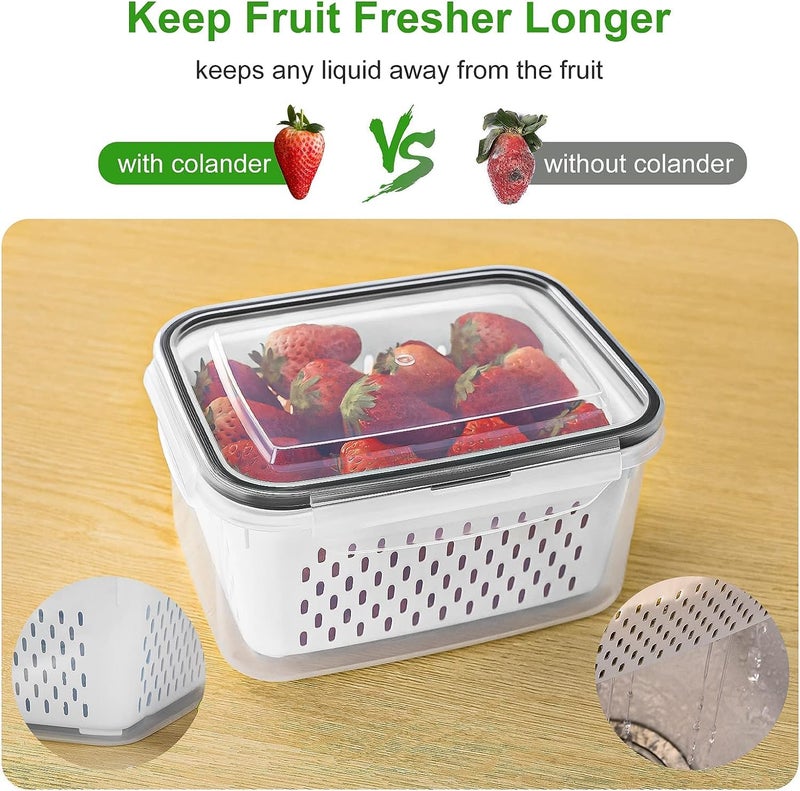 Freshmage Fruit Storage Containers for Fridge with Removable Colander, Airtight Food Storage Container, Dishwasher Safe Produce Saver for Refrigerator, Keep Berry Fruit Fresh Longer 10 pcs Large Clear - Image 3