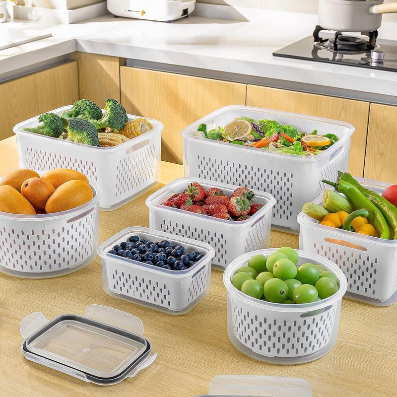 Freshmage Fruit Storage Containers for Fridge with Removable Colander, Airtight Food Storage Container, Dishwasher Safe Produce Saver for Refrigerator, Keep Berry Fruit Fresh Longer 10 pcs Large Clear - Image 5
