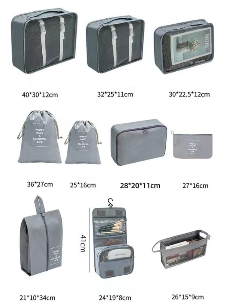 10 قطع من مكعبات التعبئة مكعبات تعبئة الأمتعة منظمي الأمتعة لإكسسوارات السفر، منظم حقائب السفر للأمتعة، مجموعة حقائب تنظيم الحقائب، حقائب تنظيم الأمتعة الأساسية للسفر （أسود） - Image 3