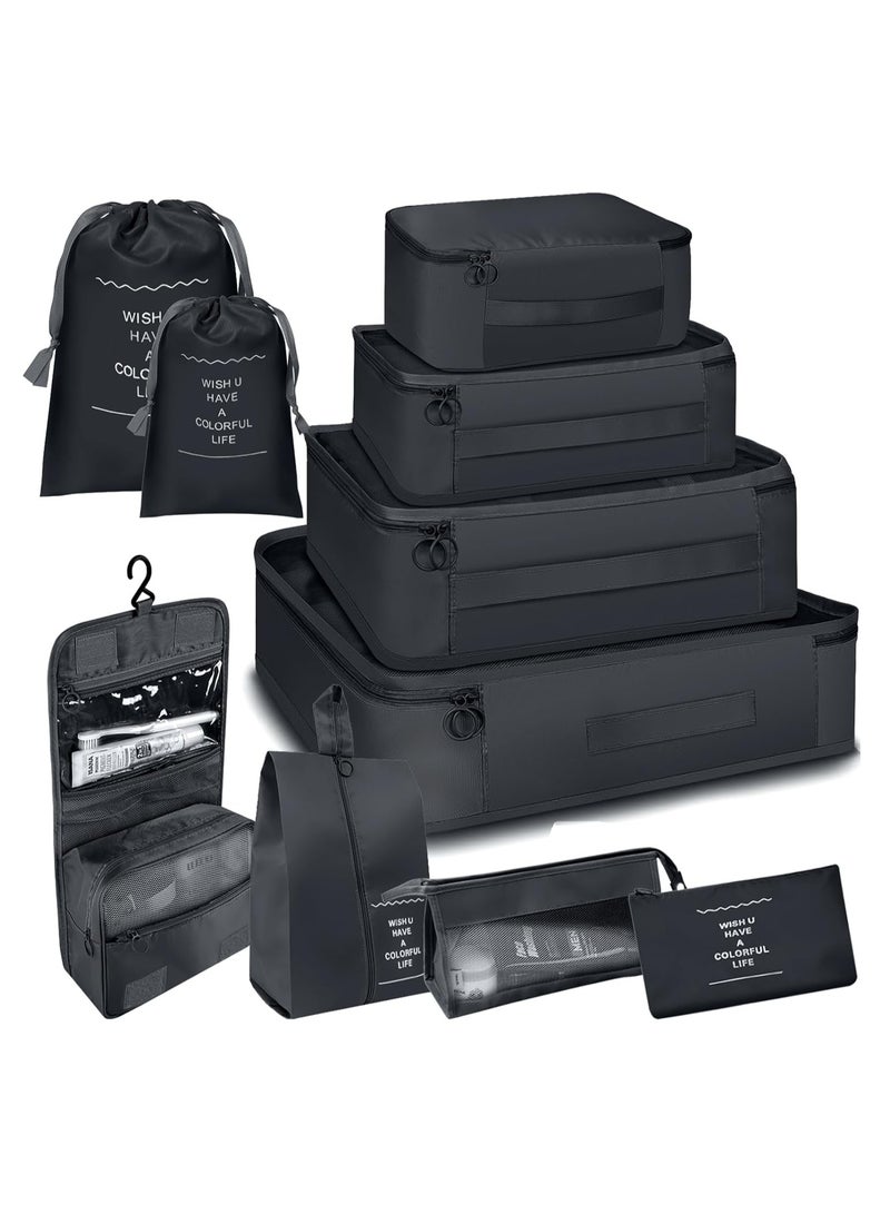 10 قطع من مكعبات التعبئة مكعبات تعبئة الأمتعة منظمي الأمتعة لإكسسوارات السفر، منظم حقائب السفر للأمتعة، مجموعة حقائب تنظيم الحقائب، حقائب تنظيم الأمتعة الأساسية للسفر （أسود） - Image 1