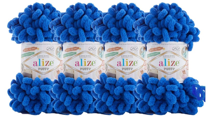 ALIZE 4 skn/Ball Alize Puffy Baby Big Loop Blanket Yarn 100% Micropolyester Soft Yarn 400gr 39.3 yds (141-Royal Blue) - Image 1