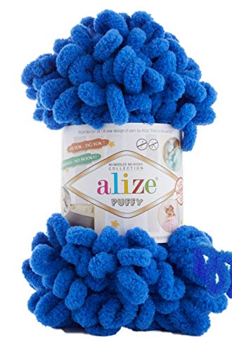 ALIZE 4 skn/Ball Alize Puffy Baby Big Loop Blanket Yarn 100% Micropolyester Soft Yarn 400gr 39.3 yds (141-Royal Blue) - Image 2