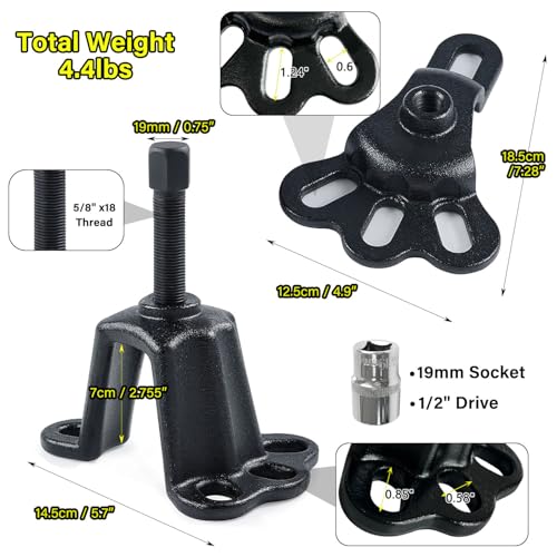Socpuro Universal Front Wheel Bearing Puller(Max 4-5/8") & Rear Axle Puller(Max 5-2/3") Set, 2 Pack Flange Type Wheel Hub Axle Remover Tools Kit with Forcing Bolt and Socket (Thread 5/8" *18) - Image 3