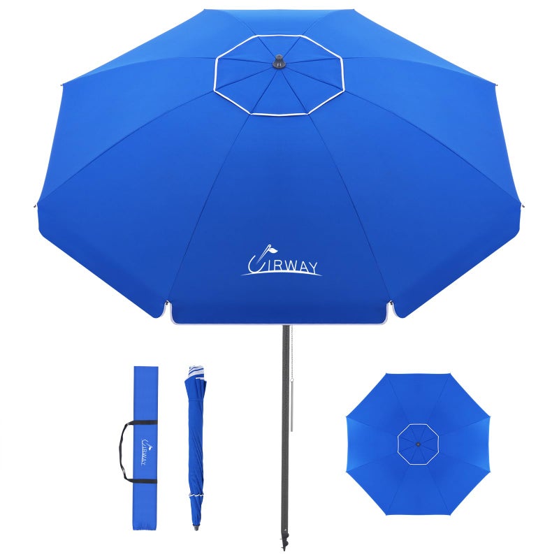 UIRWAY 8.5FT Beach Umbrella, Heavy Duty Windproof Beach Umbrellas with Sand Anchor & Tilt, Sun Protection Portable Beach Umbrella with Carrying Bag for Beach, Patio Garden Pool Outdoor - Image 1