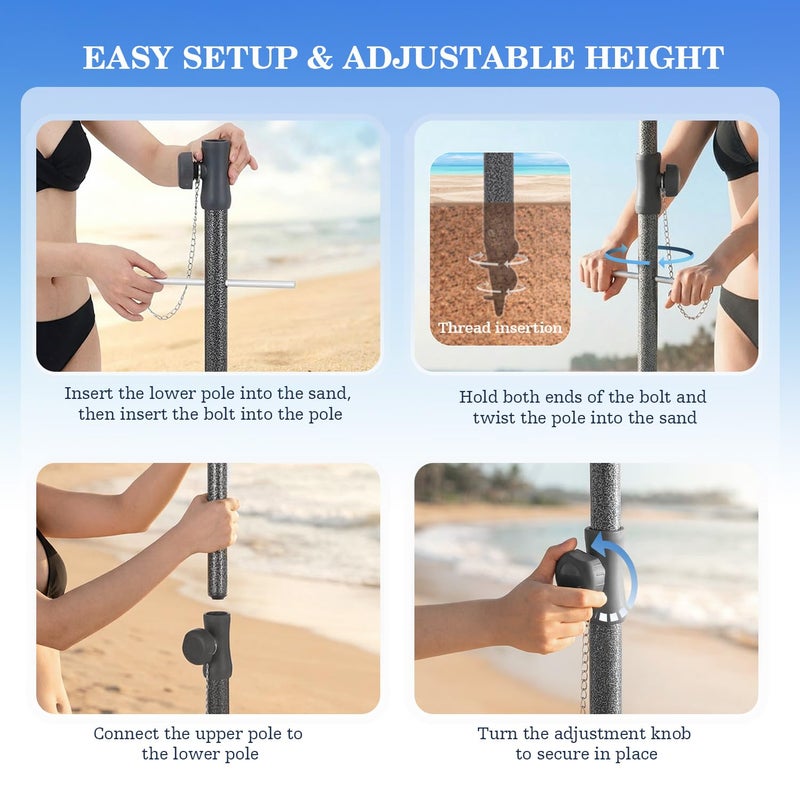 UIRWAY 8.5FT Beach Umbrella, Heavy Duty Windproof Beach Umbrellas with Sand Anchor & Tilt, Sun Protection Portable Beach Umbrella with Carrying Bag for Beach, Patio Garden Pool Outdoor - Image 4