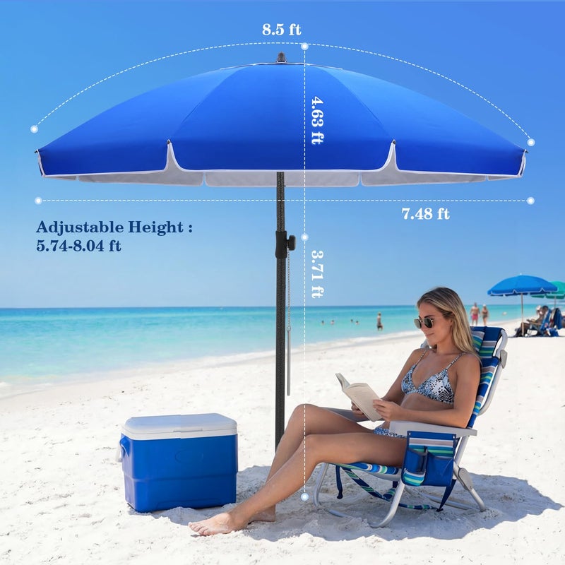 UIRWAY 8.5FT Beach Umbrella, Heavy Duty Windproof Beach Umbrellas with Sand Anchor & Tilt, Sun Protection Portable Beach Umbrella with Carrying Bag for Beach, Patio Garden Pool Outdoor - Image 5