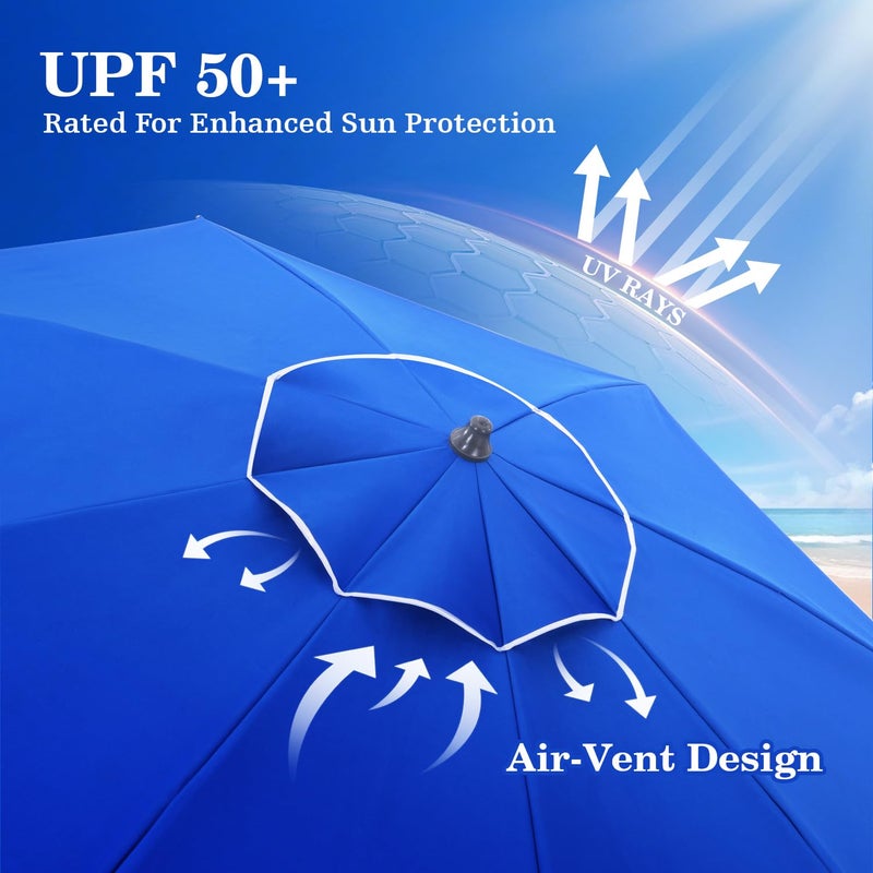 UIRWAY 8.5FT Beach Umbrella, Heavy Duty Windproof Beach Umbrellas with Sand Anchor & Tilt, Sun Protection Portable Beach Umbrella with Carrying Bag for Beach, Patio Garden Pool Outdoor - Image 2