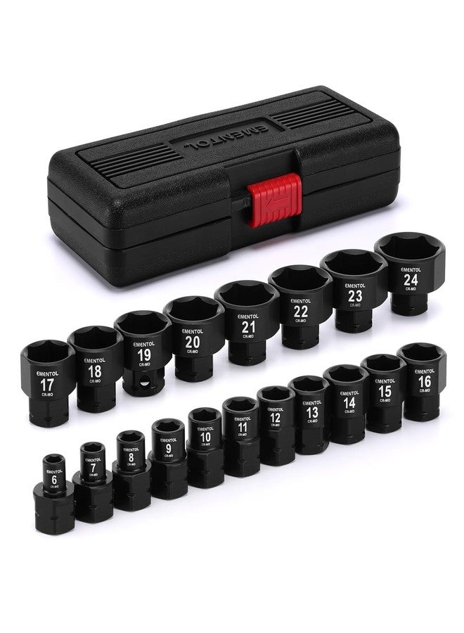 EMENTOL 19 Pieces 3/8" Drive Low Profile Nano Impact Socket Set, 6mm-24mm, Metric Stubby sockets, CR-MO - Image 1