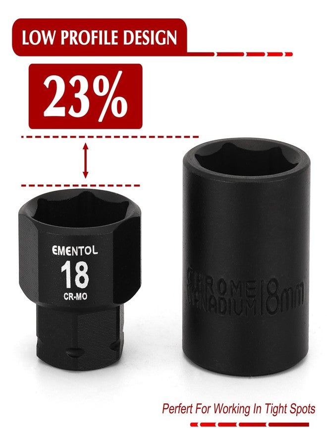 EMENTOL 19 Pieces 3/8" Drive Low Profile Nano Impact Socket Set, 6mm-24mm, Metric Stubby sockets, CR-MO - Image 4