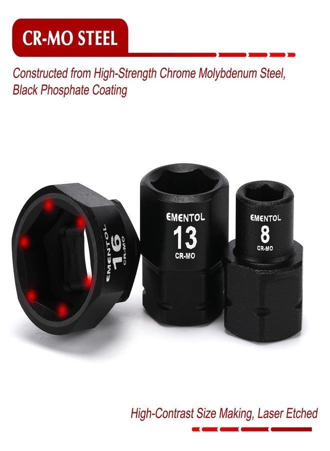 EMENTOL 19 Pieces 3/8" Drive Low Profile Nano Impact Socket Set, 6mm-24mm, Metric Stubby sockets, CR-MO - Image 3